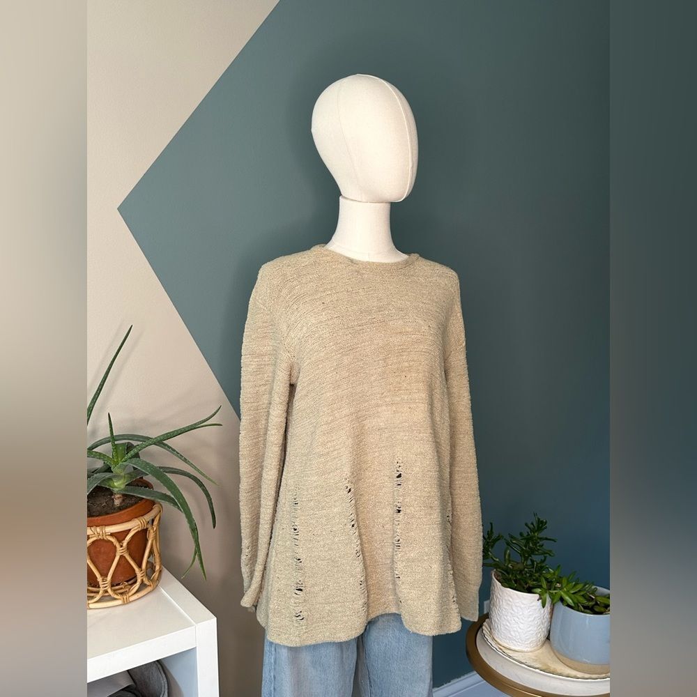 Vintage Su-Zen Distressed Knit Tunic Sweater Boho Avant-Garde Size S/M USA Made